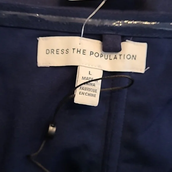 NWOT Dress The Population Liv Womens (L) Navy Blue Ruffled Strapless Midi Dress - Picture 12 of 13